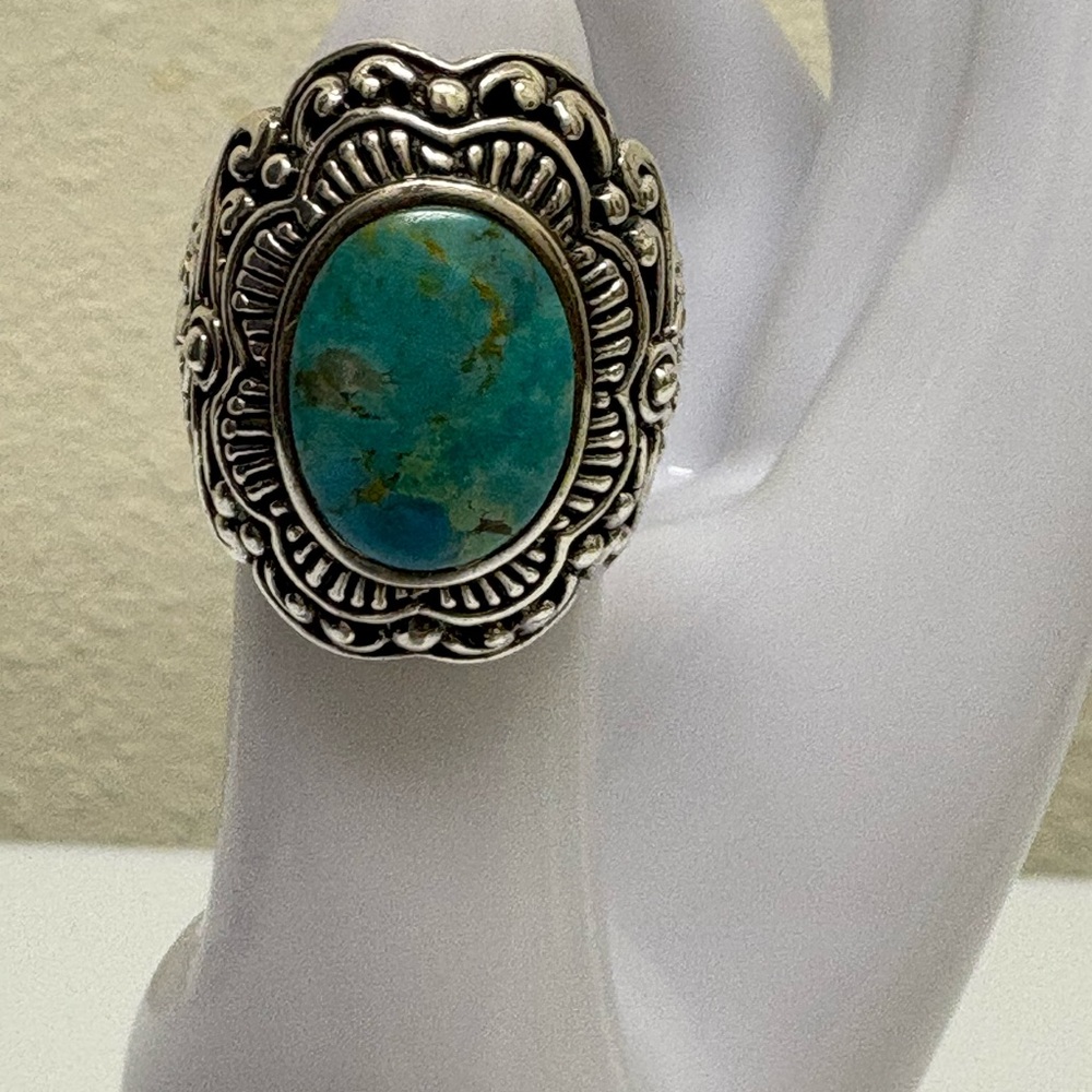 Very Large Turquoise Silver Statement Ring - image 1